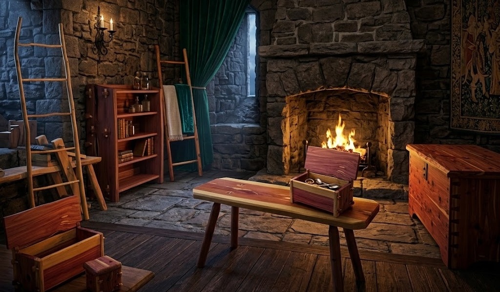 a moody castlecore sitting room